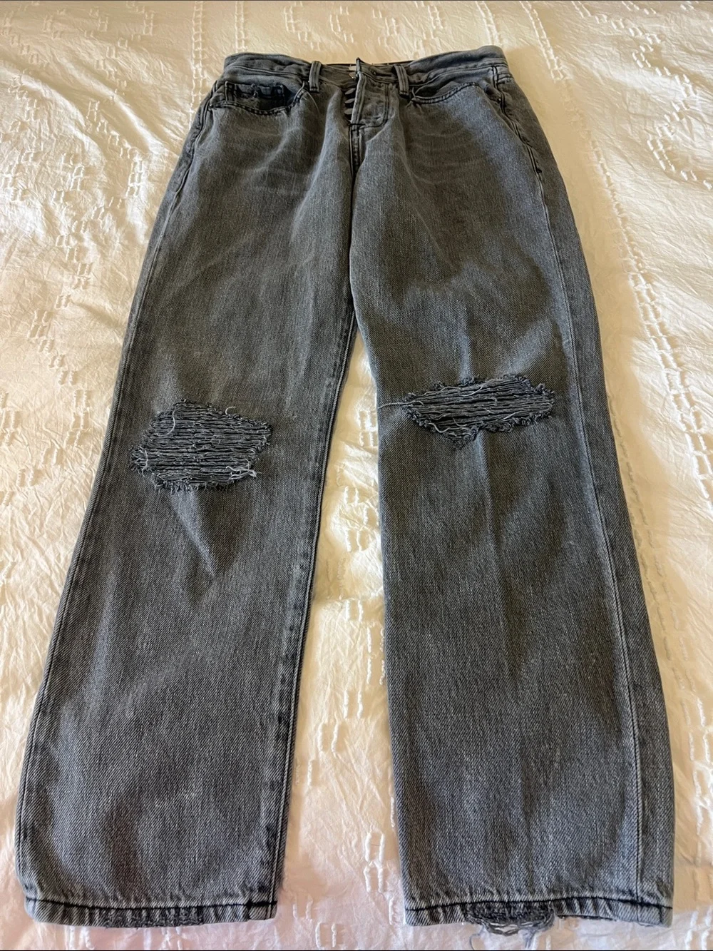 Frame Denim Jeans Le Original Gray Charcoal Washed Distressed Straight Ankle